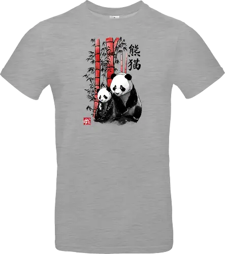 Panda and cub sumi e