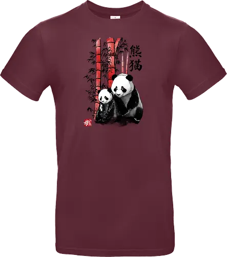 Panda and cub sumi e