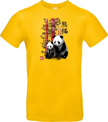 Panda and cub sumi e