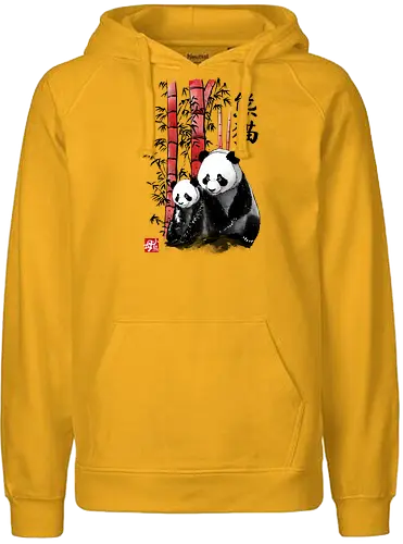 Panda and cub sumi e - panda, bamboo, br - Fairtrade Hoodie