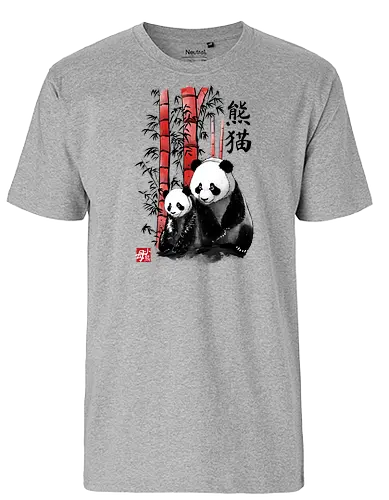 Panda and cub sumi e - panda, bamboo, br - Fairtrade T-Shirt