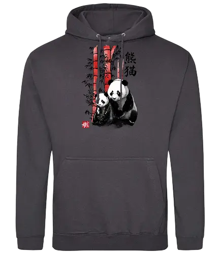 Panda and cub sumi e - panda, bamboo, br - Standard Hoodie