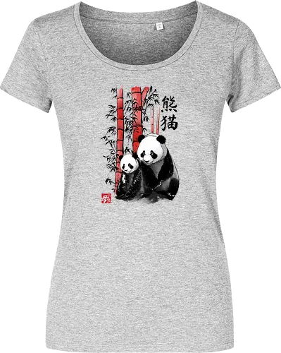 Panda and cub sumi e