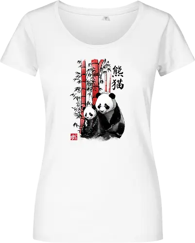 Panda and cub sumi e