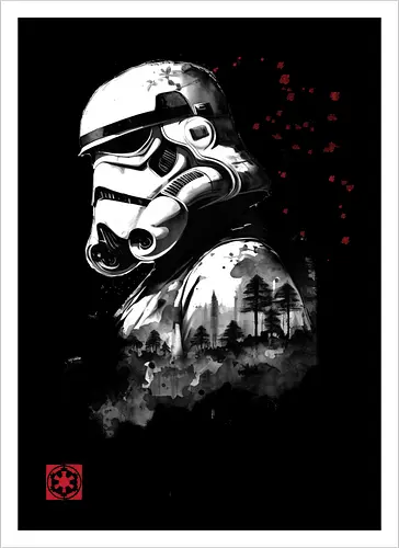 Trooper in the forest sumi e - space opera, scifi, space - Kunstdruck