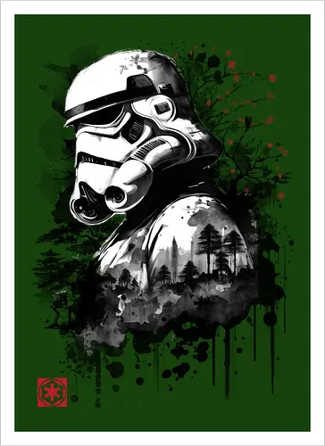Trooper in the forest sumi e - space opera, scifi, space - Kunstdruck