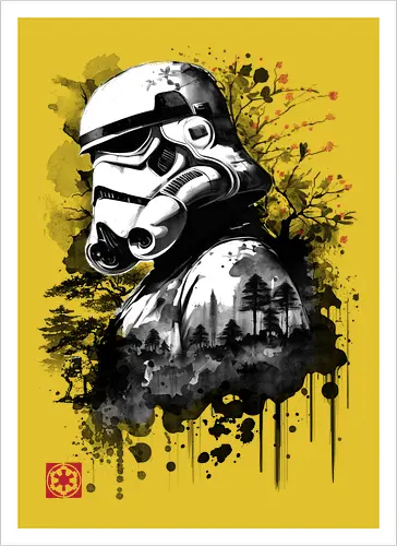 Trooper in the forest sumi e