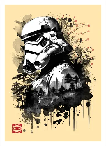 Trooper in the forest sumi e - space opera, scifi, space - Kunstdruck