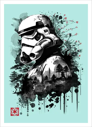 Trooper in the forest sumi e