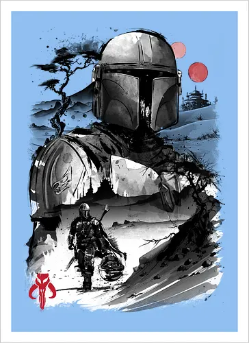 The bounty hunter in the desert sumi e