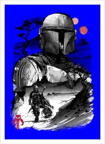 The bounty hunter in the desert sumi e