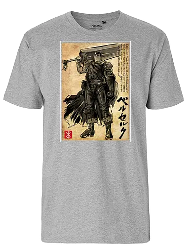 Black swordsman woodblock - japan, anime - Fairtrade T-Shirt