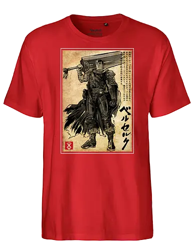 Black swordsman woodblock - japan, anime - Fairtrade T-Shirt