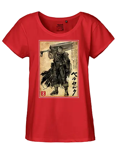 Black swordsman woodblock - japan, anime - Fairtrade Girl Shirt