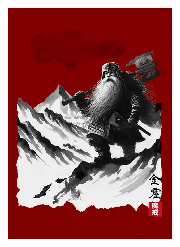 The dwarf's journey - dwarf, zwerg, Fellowship, ring, sumi-e - Kunstdruck