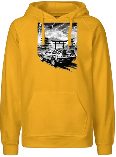 Back to the Japan temple - bttf, timetravel, future, back, auto, car, sumi-e, delorn - Fairtrade Hoodie