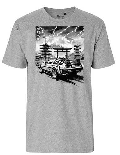 Back to the Japan temple - bttf, timetravel, future, back, auto, car, sumi-e, delorn - Fairtrade T-Shirt