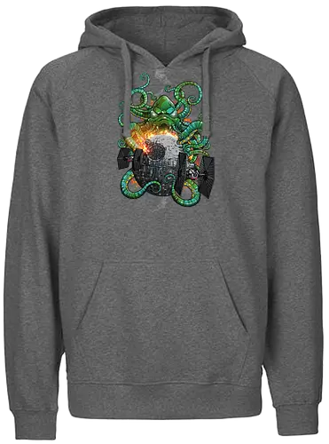 Cthulhu Strikes Back - cthulhu, hp lovecraft, moon, tie fighter, mashup - Fairtrade Hoodie