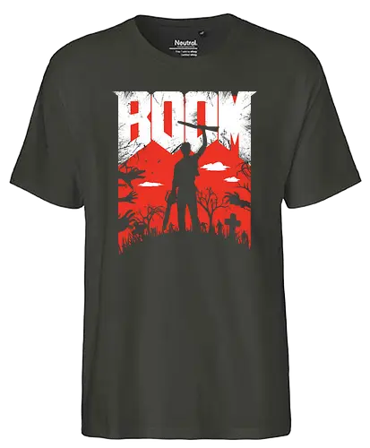 BOOM - evil, zombie, ash, chainsaw, horror, classic, demon, dd, ddite, book of the dd - Fairtrade T-Shirt