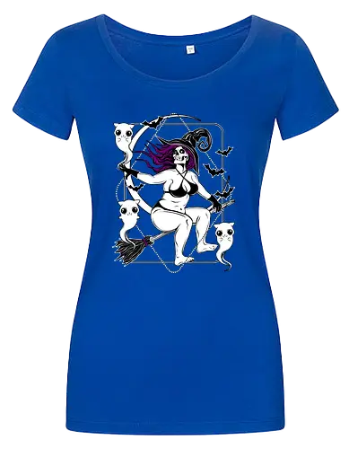 Pin-up witch and her ghost kitties