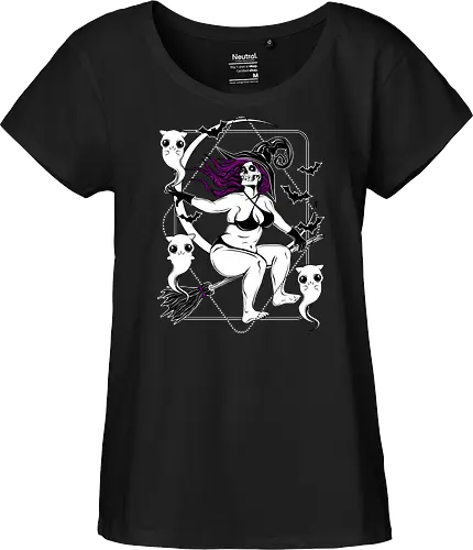 Pin-up witch and her ghost kitties