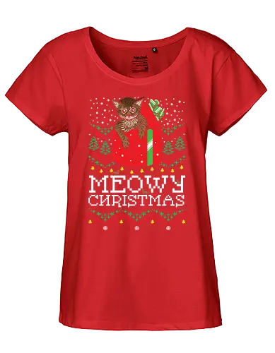 Meowy Christmas - meow, cat, katze, weihnachten, christmas, x-mas - Fairtrade Girl Shirt