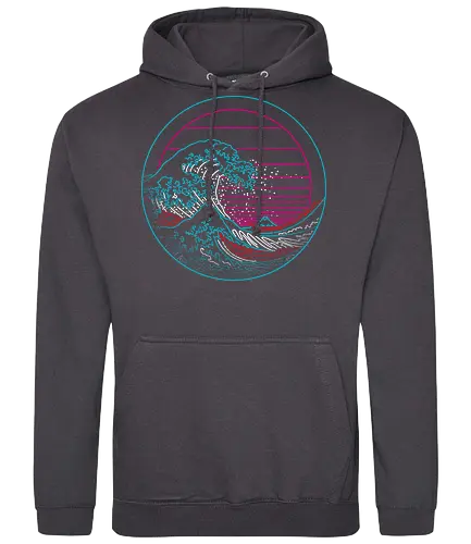 Great Neon Wave - wave, neon, hokusai, kanagawa, 80s, retro - Standard Hoodie