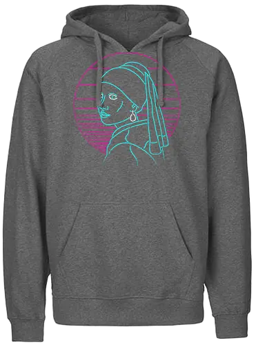 Girl with a neon rring - art, kunst, retro, neon, Perlenohrring, Prl rring - Fairtrade Hoodie