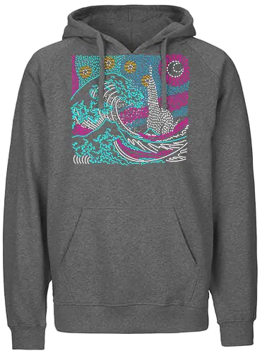 Great Neon Night - starry night, mashup, fuji, neon, grt wave - Fairtrade Hoodie