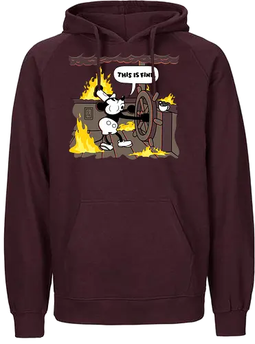 This is Fine - Steamboat - mouse, retro, This is fine, meme, steamboat - Fairtrade Hoodie
