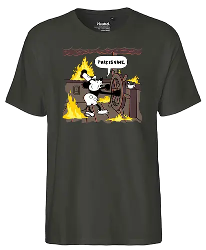 This is Fine - Steamboat - mouse, retro, This is fine, meme, steamboat - Fairtrade T-Shirt