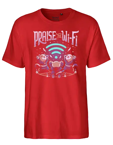 Praise the Wifi - wifi, cat, neko, praise, Demonwifi, Wireless, W-Lan, katze - Fairtrade T-Shirt
