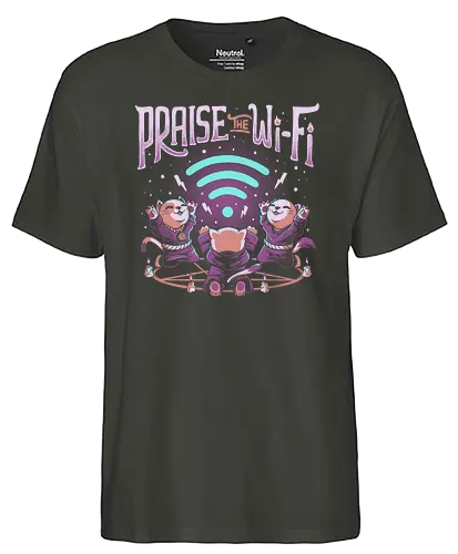 Praise the Wifi - wifi, cat, neko, praise, Demonwifi, Wireless, W-Lan, katze - Fairtrade T-Shirt