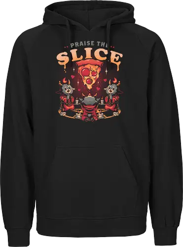 Praise the Slice - demon, baphomet, pentagram, pizza - Fairtrade Hoodie