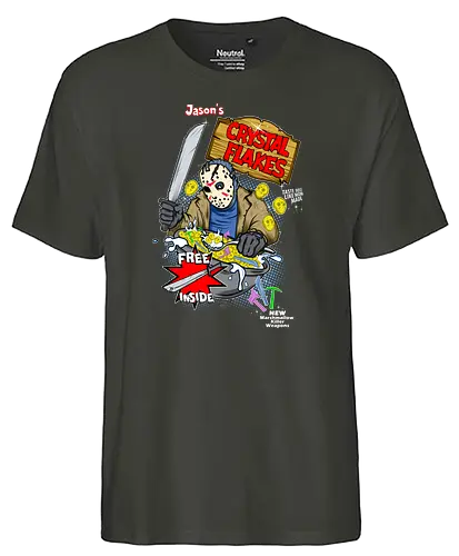 Jason's Crystal Flakes - jason, friday the 13th, freitag der 13., horror, müsli, flakes, crystal lake, movie, film, cerl - Fairtrade T-Shirt