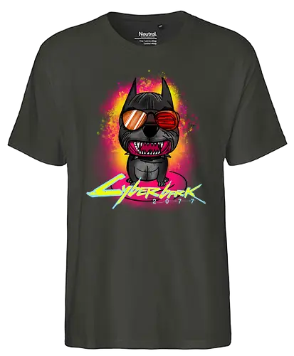 Cyberbark 2077 - gaming, cyberpunk, Bark, Cyberbark, 2077, mashup, dog, hund, fun - Fairtrade T-Shirt