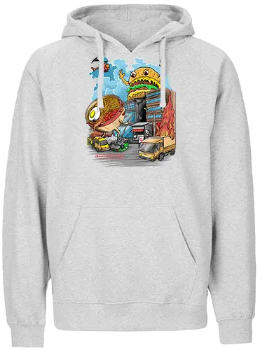Burger vs Ramen - burger, ramen, noodlesoup, kaiju, monster, japan, nippon, food, essen, nudeln, suppe, hamburger, cheeseburger - Fairtrade Hoodie