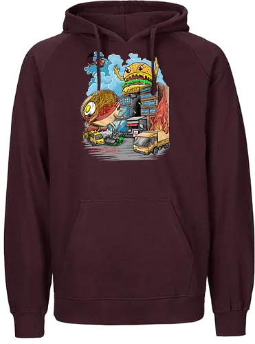 Burger vs Ramen - burger, ramen, noodlesoup, kaiju, monster, japan, nippon, food, essen, nudeln, suppe, hamburger, cheeseburger - Fairtrade Hoodie