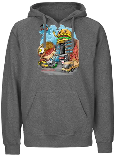 Burger vs Ramen - burger, ramen, noodlesoup, kaiju, monster, japan, nippon, food, essen, nudeln, suppe, hamburger, cheeseburger - Fairtrade Hoodie