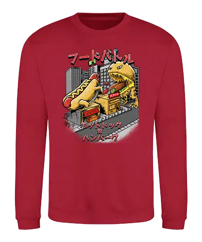Burger vs Hotdog - burger, hotdog, hamburger, cheeseburger, würstchen, kaiju, monster, food, essen, fastfood - Sweatshirt