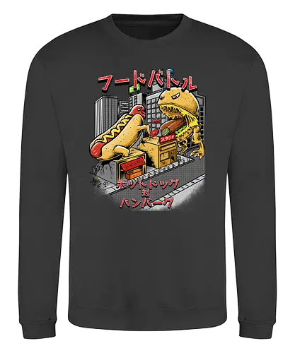 Burger vs Hotdog - burger, hotdog, hamburger, cheeseburger, würstchen, kaiju, monster, food, essen, fastfood - Sweatshirt