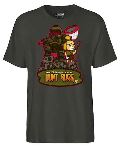 Bug Hunt - gaming, mashup, AC, doom, animal, Crossing, cute, kawaii - Fairtrade T-Shirt