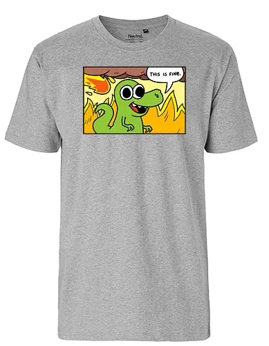 Dino Optimist - dino, fun, comic, apocalypse, meteor, fine, This is fine - Fairtrade T-Shirt