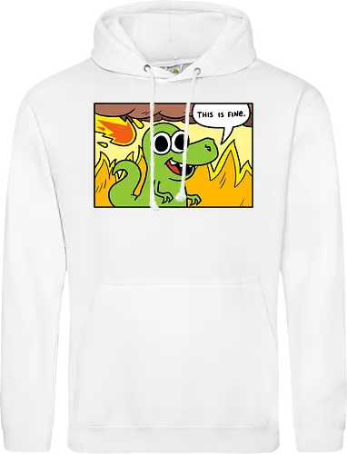 Dino Optimist - dino, fun, comic, apocalypse, meteor, fine, This is fine - Standard Hoodie