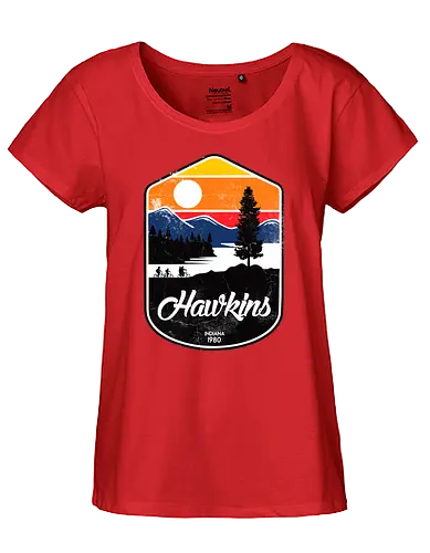 Hawkins - stranger, things, hawkins, indiana, stranger kids, eleven, dustin, mike, will, sunset - Fairtrade Girl Shirt