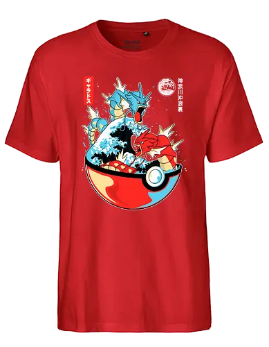 The Great Wave of Gyarados - gaming, pocket, monster, wave, mashup - Fairtrade T-Shirt