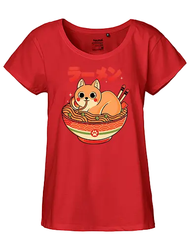 Ramen Cat - cat, katze, ramen, noodle - Fairtrade Girl Shirt