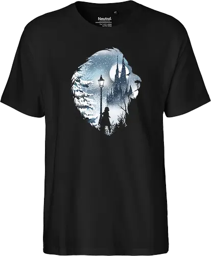 Mystical Winter - lion, white witch, winter, löwe, aslan, cupboard, schrank, fantasy, märchen, lucy - Fairtrade T-Shirt