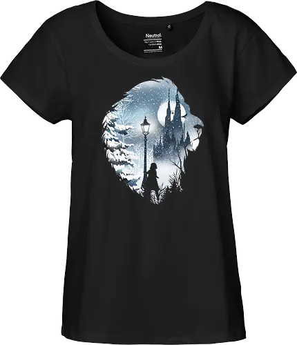 Mystical Winter - lion, white witch, winter, löwe, aslan, cupboard, schrank, fantasy, märchen, lucy - Fairtrade Girl Shirt