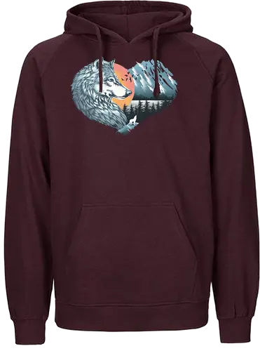 Wolf Love - love, liebe, art, illustration, wolf, nature, natur, freedom, forest, wald - Fairtrade Hoodie